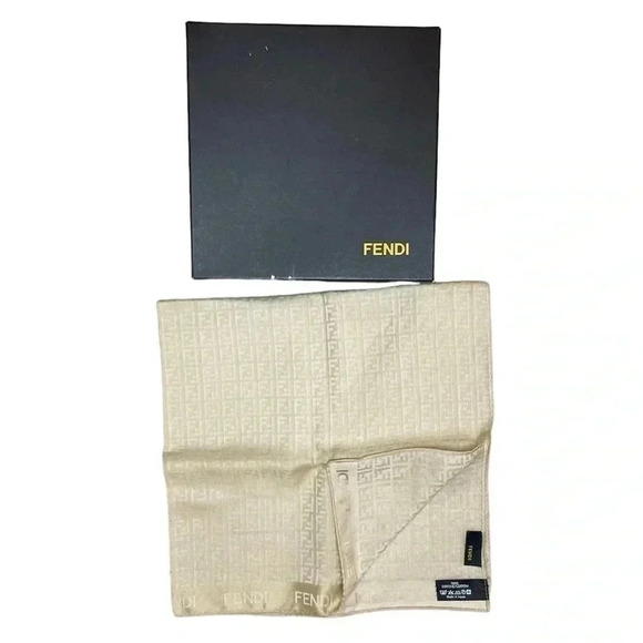EUC Fendi beige  Zucchino FF Logo Printed Scarf - Picture 1 of 9